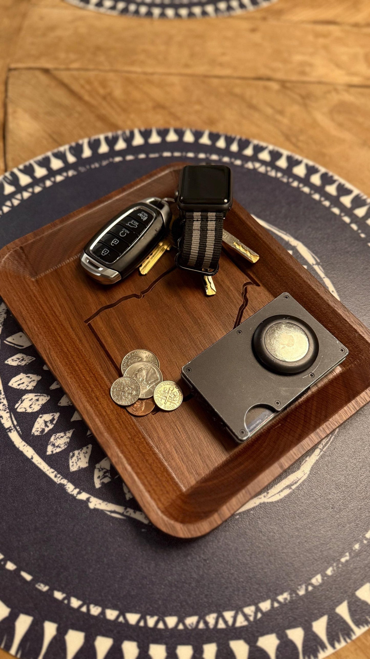 Handmade Walnut Valet Tray: Custom State Engraved Organizer