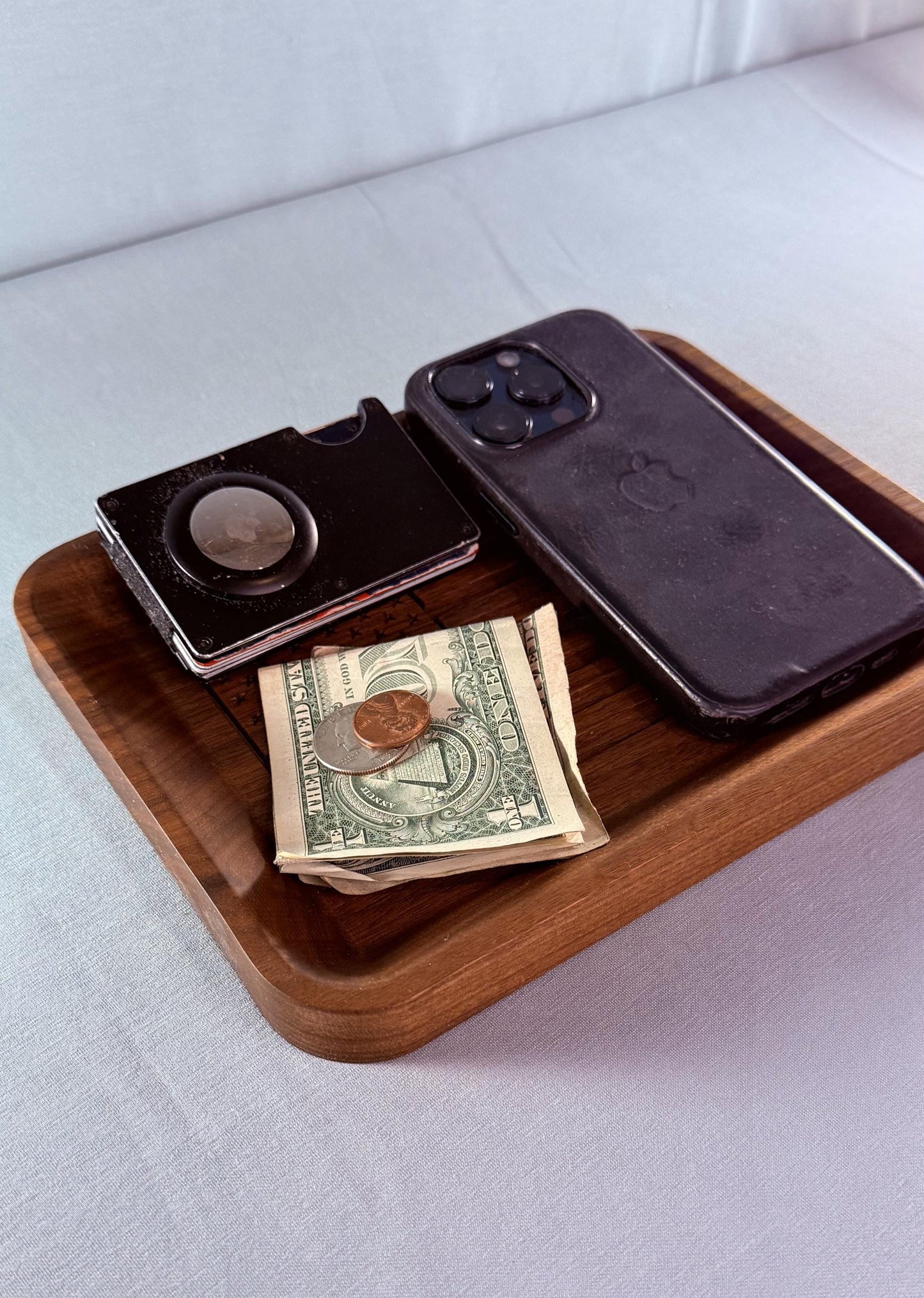 Handmade Walnut Valet Tray: Custom State Engraved Organizer