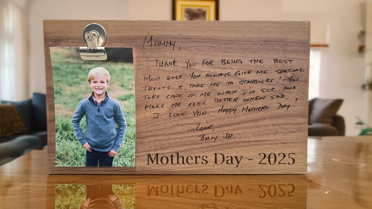 Engraved Photo Frame for Mother’s Day Handwritten Note – Personalized Keepsake Gift for Mom, Custom Memory Frame