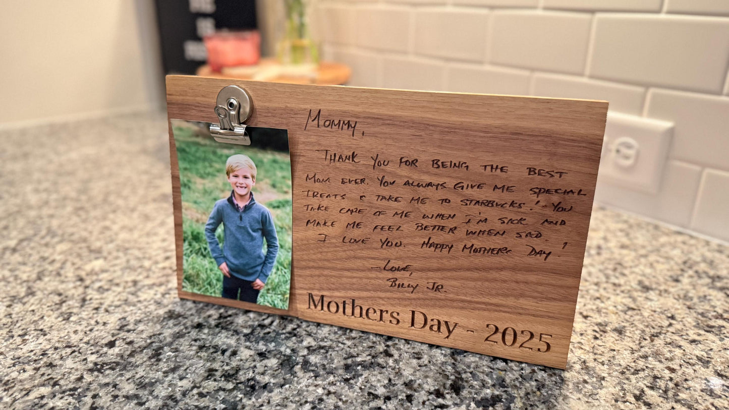 Engraved Photo Frame for Mother’s Day Handwritten Note – Personalized Keepsake Gift for Mom, Custom Memory Frame