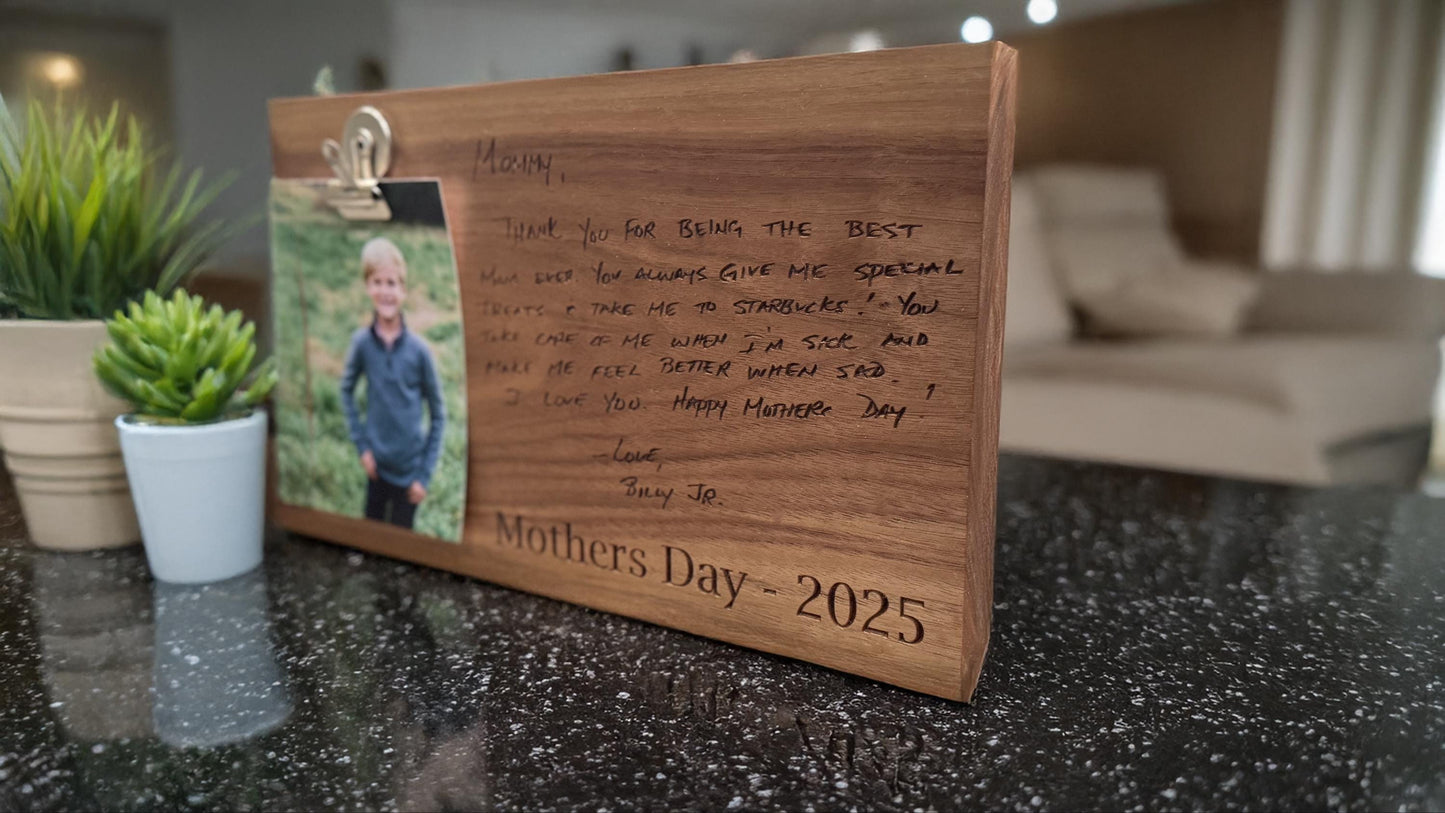 Engraved Photo Frame for Mother’s Day Handwritten Note – Personalized Keepsake Gift for Mom, Custom Memory Frame