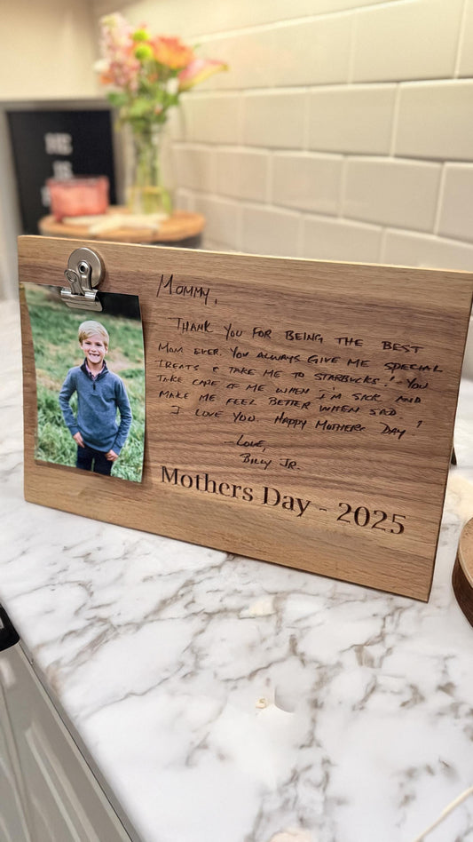 Engraved Photo Frame for Mother’s Day Handwritten Note – Personalized Keepsake Gift for Mom, Custom Memory Frame