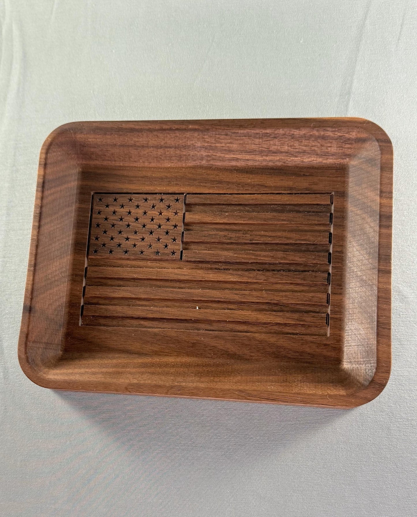 Handmade Walnut Valet Tray: Custom State Engraved Organizer