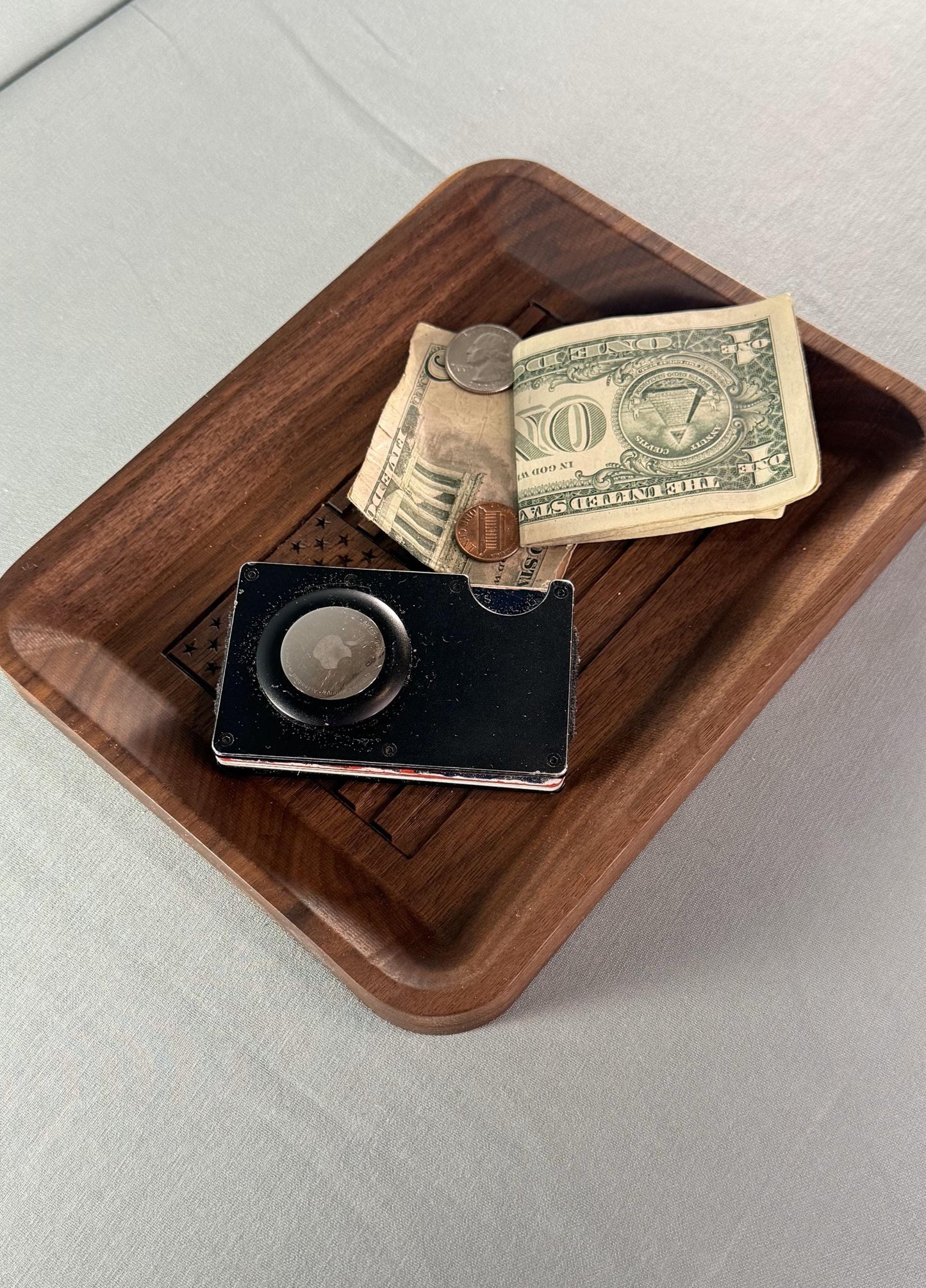 Handmade Walnut Valet Tray: Custom State Engraved Organizer