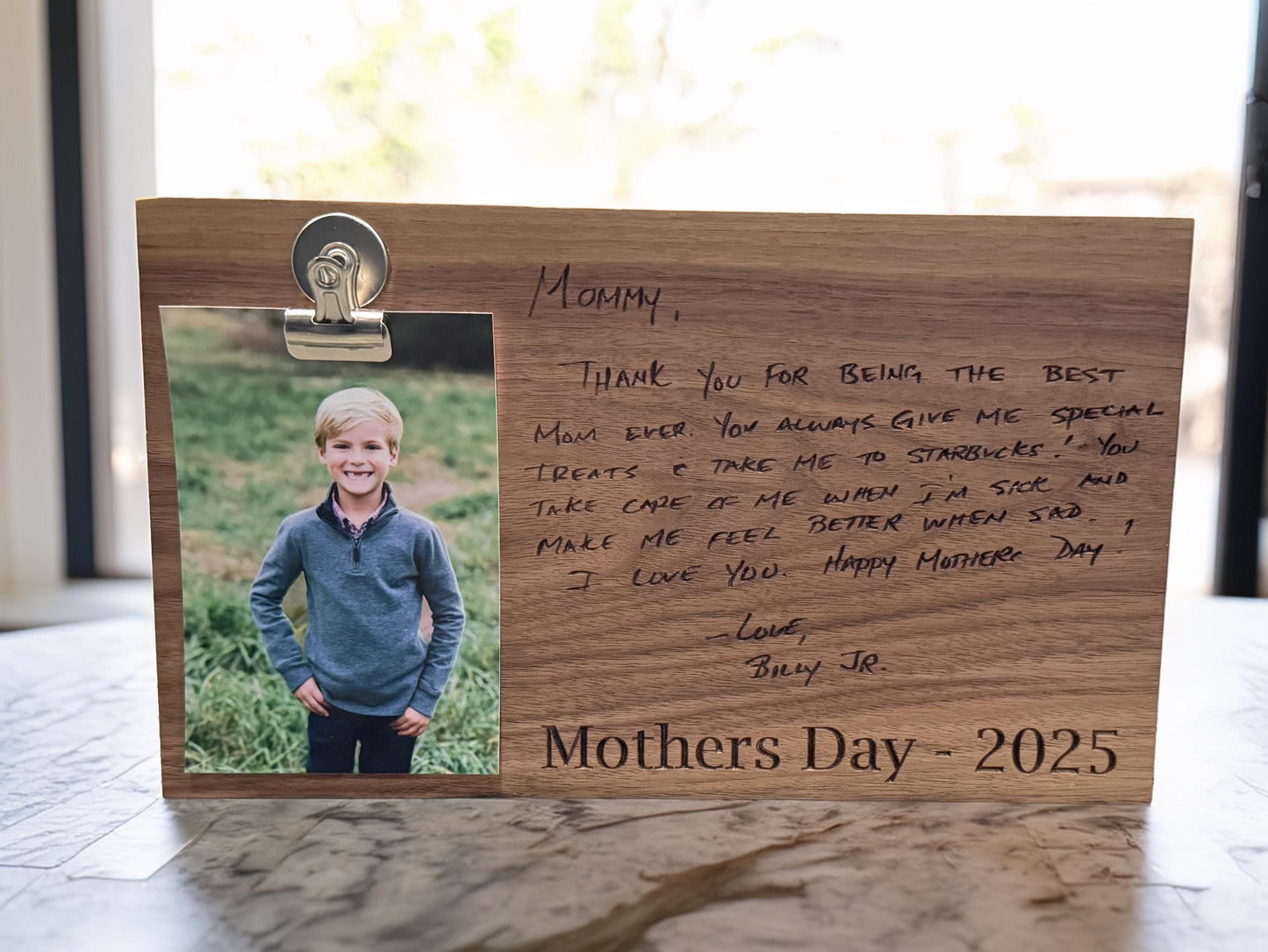 Engraved Photo Frame for Mother’s Day Handwritten Note – Personalized Keepsake Gift for Mom, Custom Memory Frame