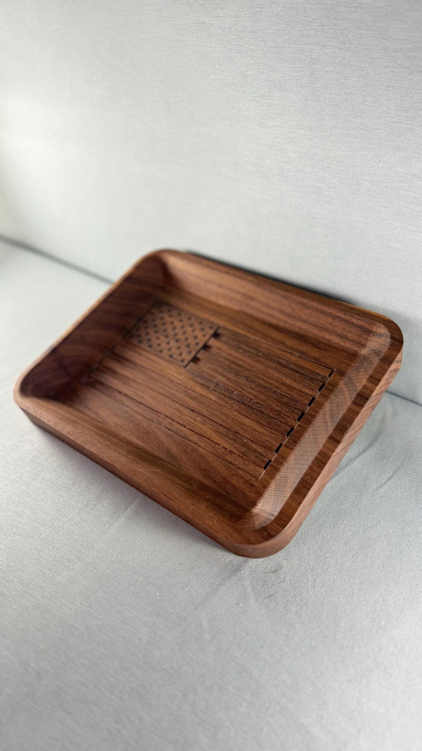 Handmade Walnut Valet Tray: Custom State Engraved Organizer