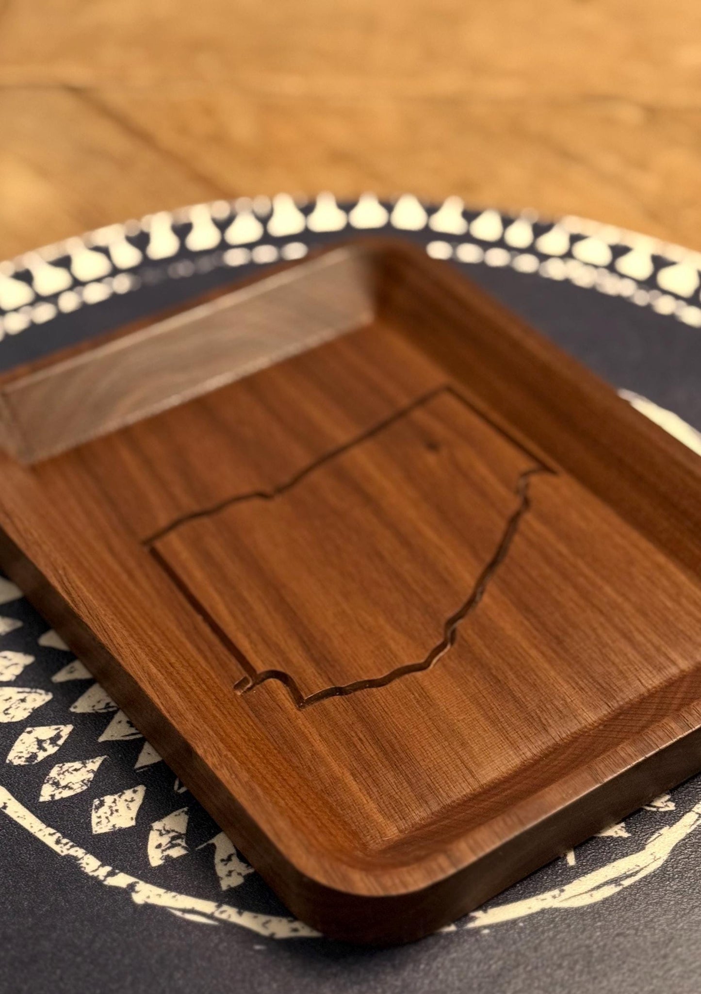 Handmade Walnut Valet Tray: Custom State Engraved Organizer