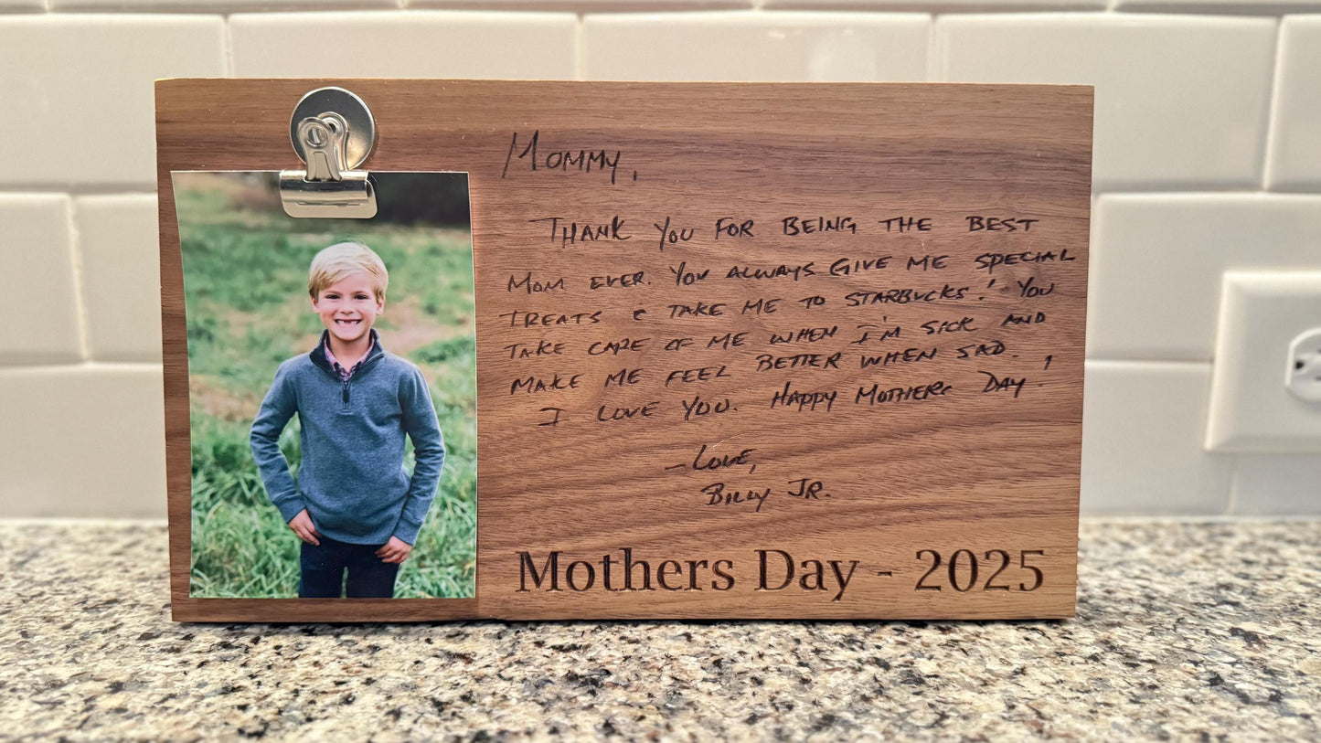 Engraved Photo Frame for Mother’s Day Handwritten Note – Personalized Keepsake Gift for Mom, Custom Memory Frame