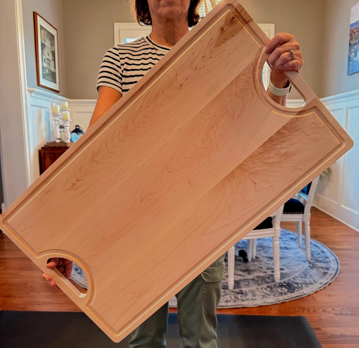 Hard Maple Charcuterie Board with Handle: Personalized Farmhouse Decor