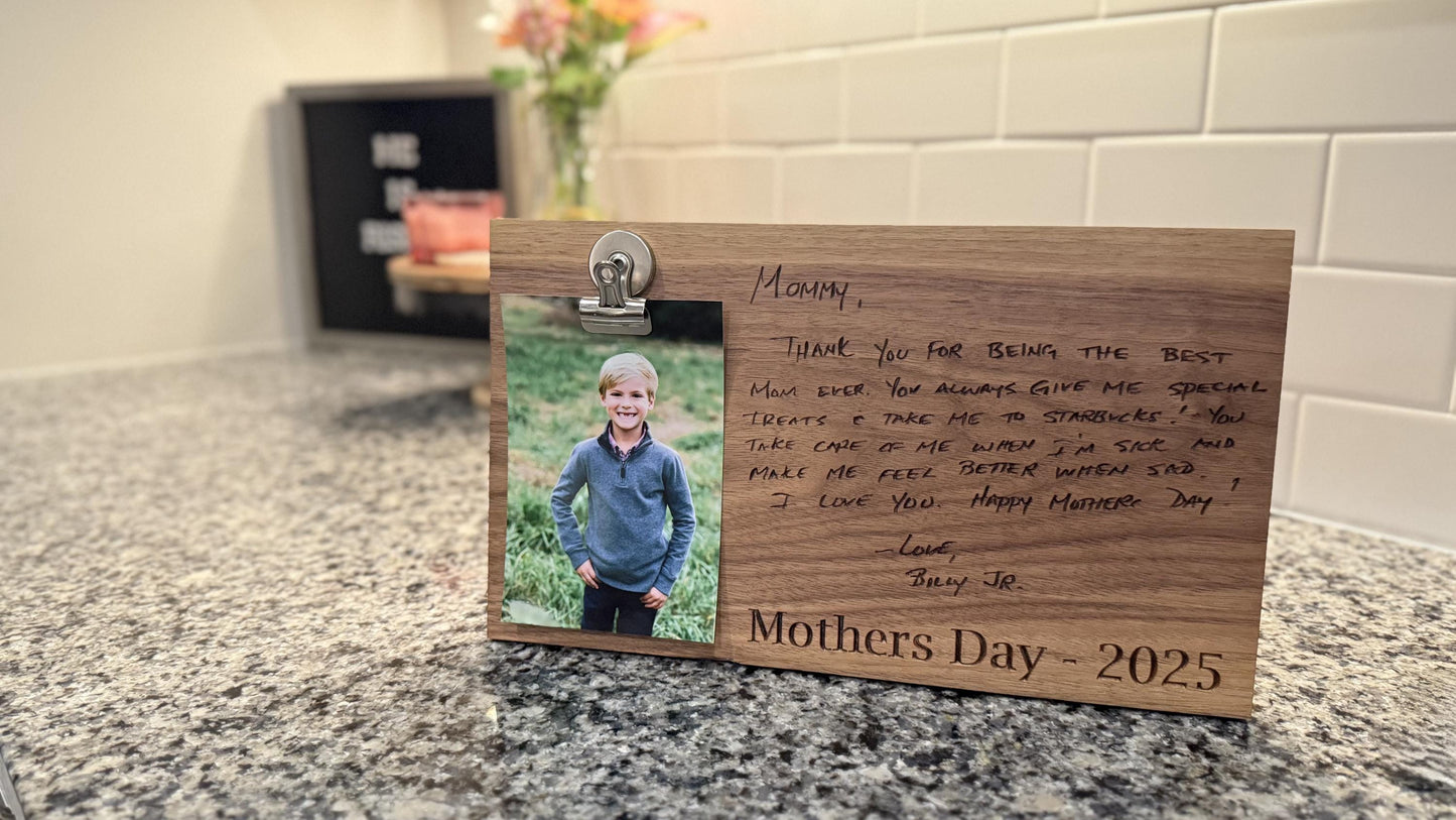 Engraved Photo Frame for Mother’s Day Handwritten Note – Personalized Keepsake Gift for Mom, Custom Memory Frame
