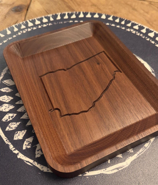 Handmade Walnut Valet Tray: Custom State Engraved Organizer
