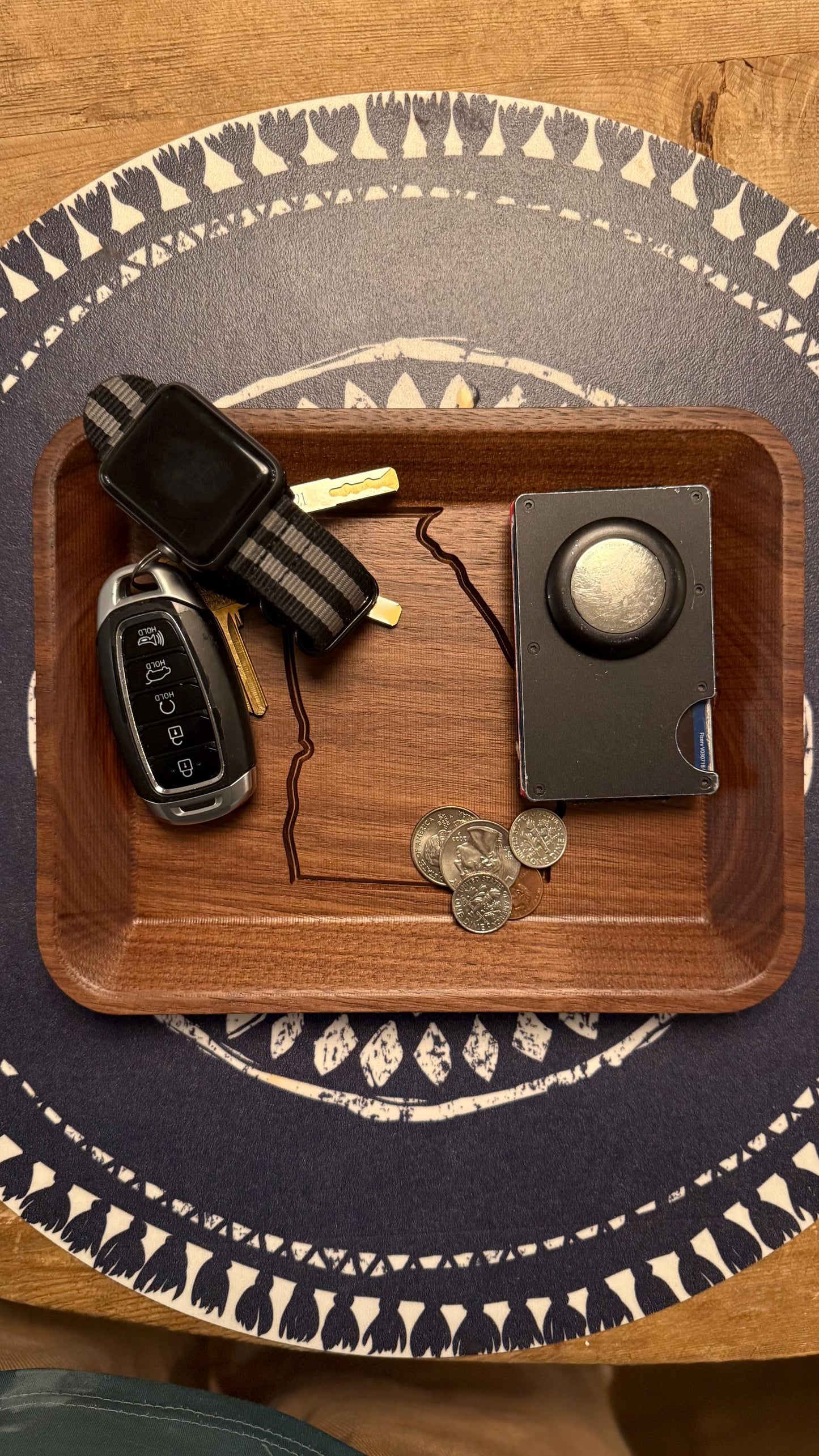 Handmade Walnut Valet Tray: Custom State Engraved Organizer